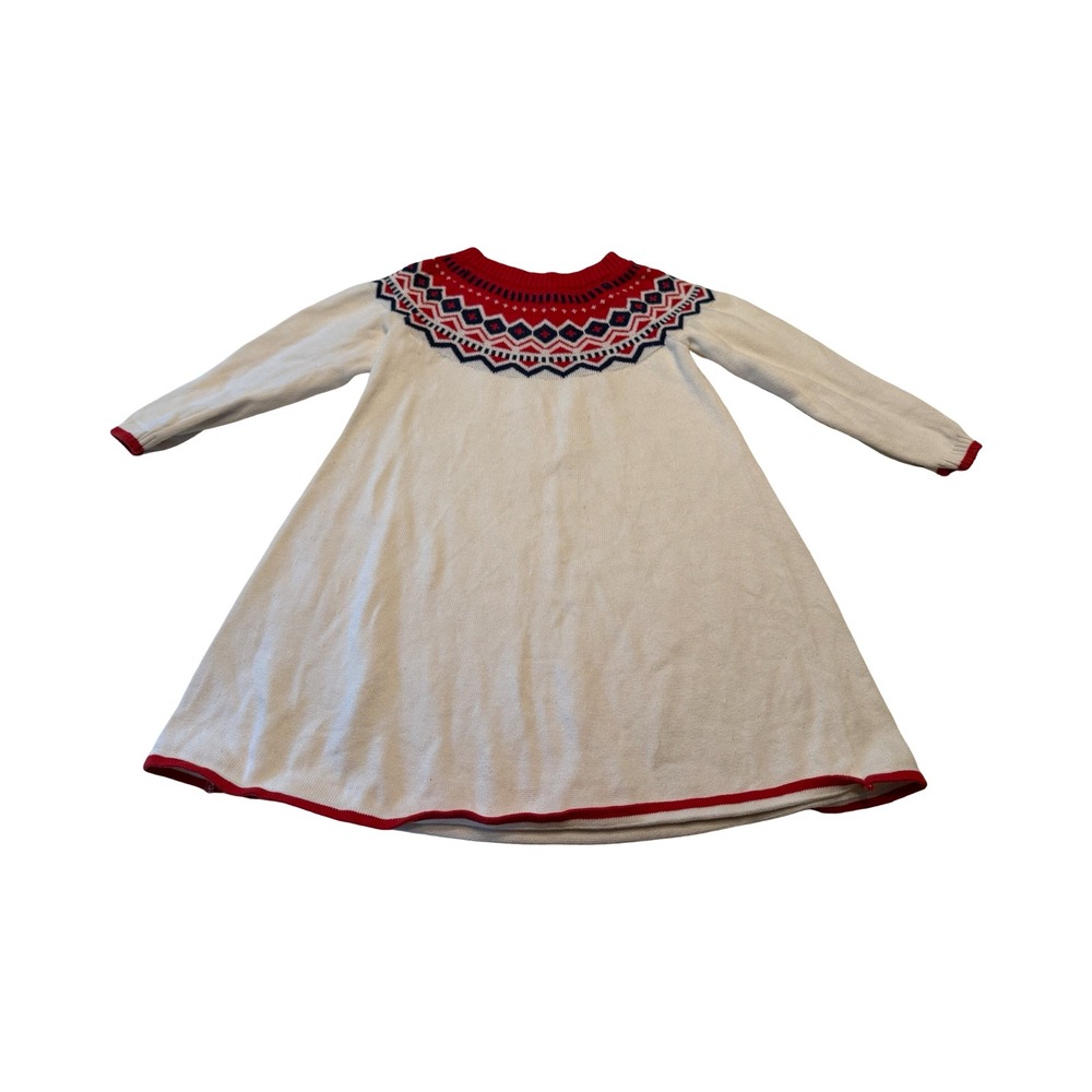 Hanna Andersson Kids 2T Nordic Fair Isle Sweater Dress Cotton Cream Red Navy‎